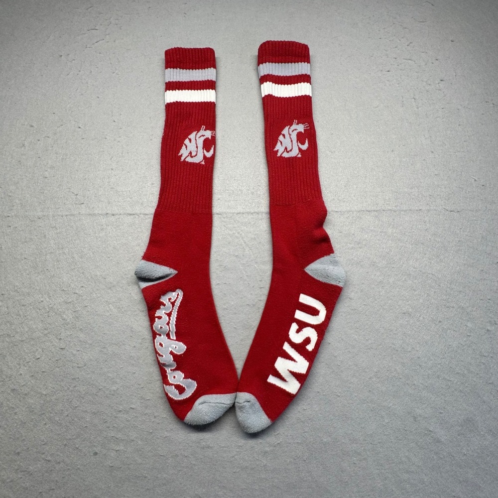 WSU Socks Unisex OS Crimson Red Washington State Cougars Crew Athletic Striped